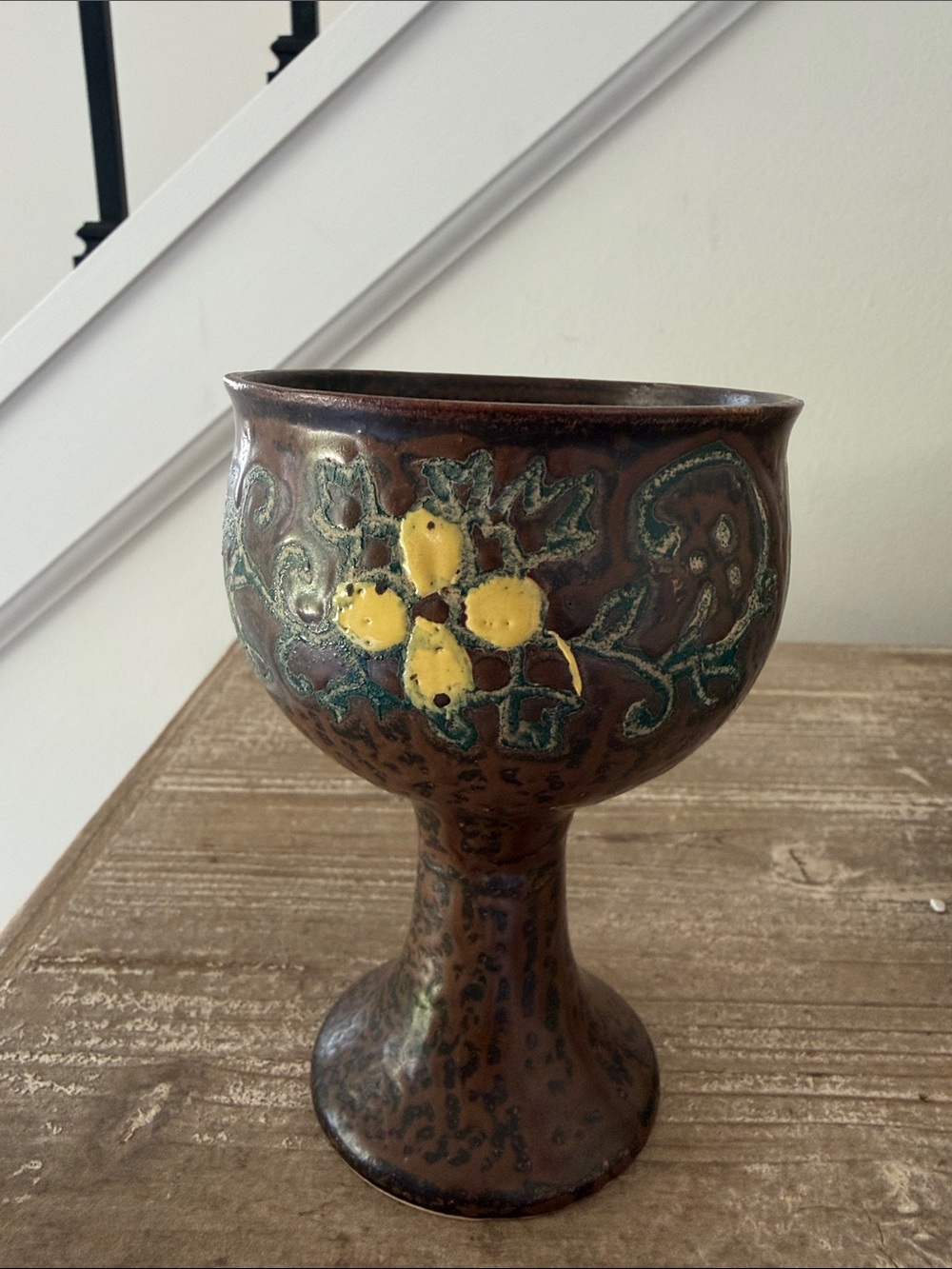 Vintage Handmade Pottery Wine Goblet